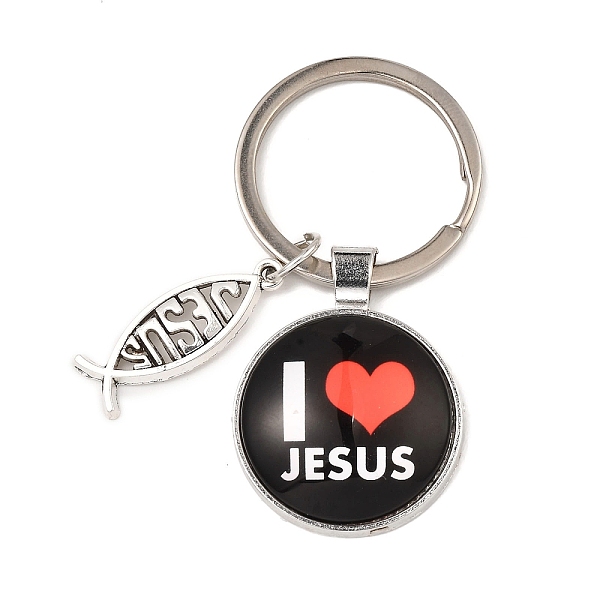 PandaHall I Love Jesus Symbol Glass Pendant Keychain with Alloy Jesus Fish Charm, with Iron Findings, Half Round, Black, 6.2cm Glass Half...
PandaHall I Love Jesus Symbol Glass Pendant Keychain with Alloy Jesus Fish Charm, with Iron Findings, Half Round, Black, 6.2cm Glass Half...