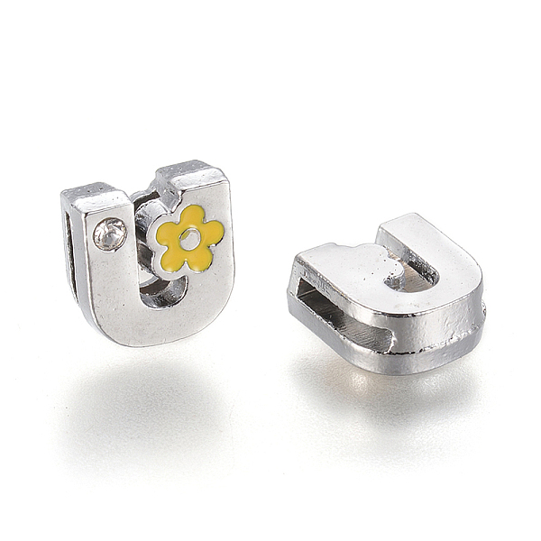PandaHall Alloy Rhinestone Slide Charms, with Enamel, Letter.U with Yellow Flower, Platinum Metal Color, 10.5x11x4.5mm, Hole: 2x8mm...
PandaHall Alloy Rhinestone Slide Charms, with Enamel, Letter.U with Yellow Flower, Platinum Metal Color, 10.5x11x4.5mm, Hole: 2x8mm...