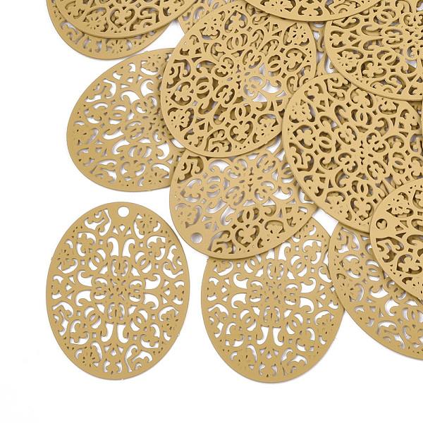 PandaHall 430 Stainless Steel Filigree Pendants, Spray Painted, Etched Metal Embellishments, Oval, Goldenrod, 31x23.5x0.3mm, Hole: 1.8mm 430..., Gold
PandaHall 430 Stainless Steel Filigree Pendants, Spray Painted, Etched Metal Embellishments, Oval, Goldenrod, 31x23.5x0.3mm, Hole: 1.8mm 430..., Gold