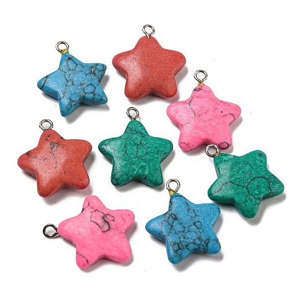 PandaHall Synthetic Turquoise Pendants, Star Charms with Platinum Tone Iron Loops, Dyed, Mixed Color, 21~22x18~18.5x5~5.5mm, Hole: 1.8mm..., Multicolor
PandaHall Synthetic Turquoise Pendants, Star Charms with Platinum Tone Iron Loops, Dyed, Mixed Color, 21~22x18~18.5x5~5.5mm, Hole: 1.8mm..., Multicolor