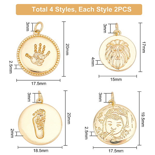 PandaHall BENECREAT 8Pcs 4 Style Brass Pendants, with Jump Ring, Nickel Free, Flat Round with Footprint & Palm & Girl & Lion, Real 18K Gold...
PandaHall BENECREAT 8Pcs 4 Style Brass Pendants, with Jump Ring, Nickel Free, Flat Round with Footprint & Palm & Girl & Lion, Real 18K Gold...