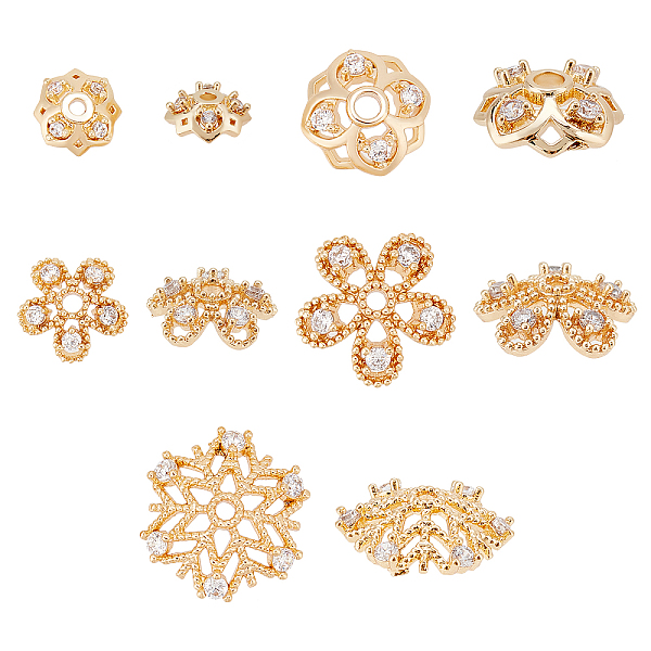 PandaHall SUPERFINDINGS 10Pcs 5 Style Brass Fancy Bead Caps, with Rhinestone, Flower, Light Gold, 6.5~12.5x2~4mm, Hole: 1~2mm, 2pcs/style..., Clear
PandaHall SUPERFINDINGS 10Pcs 5 Style Brass Fancy Bead Caps, with Rhinestone, Flower, Light Gold, 6.5~12.5x2~4mm, Hole: 1~2mm, 2pcs/style..., Clear