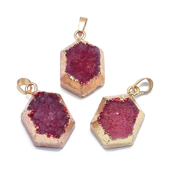 PandaHall Natural Druzy Agate Pendants, Edge Golden Plated, with Golden Tone Brass Finding, Hexagon, Dyed & Heated, Medium Violet Red...
PandaHall Natural Druzy Agate Pendants, Edge Golden Plated, with Golden Tone Brass Finding, Hexagon, Dyed & Heated, Medium Violet Red...