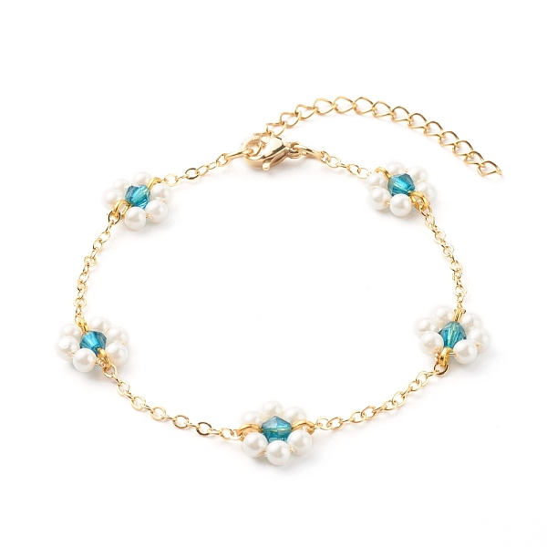 PandaHall Shell Pearl & Acrylic Beads Flower Link Bracelets, with Brass Cable Chains, Golden, Teal, 2mm, 7-1/4 inch(18.4cm) Pearl Cyan
PandaHall Shell Pearl & Acrylic Beads Flower Link Bracelets, with Brass Cable Chains, Golden, Teal, 2mm, 7-1/4 inch(18.4cm) Pearl Cyan