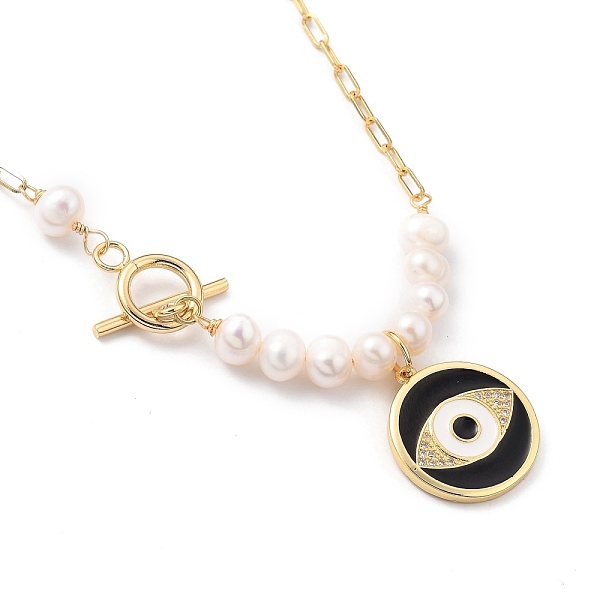 PandaHall Brass Micro Pave Cubic Zirconia Pendant Necklaces, with Enamel and Natural Pearl Beads, Flat Round with Evil Eye, Golden, 17.71...
PandaHall Brass Micro Pave Cubic Zirconia Pendant Necklaces, with Enamel and Natural Pearl Beads, Flat Round with Evil Eye, Golden, 17.71...