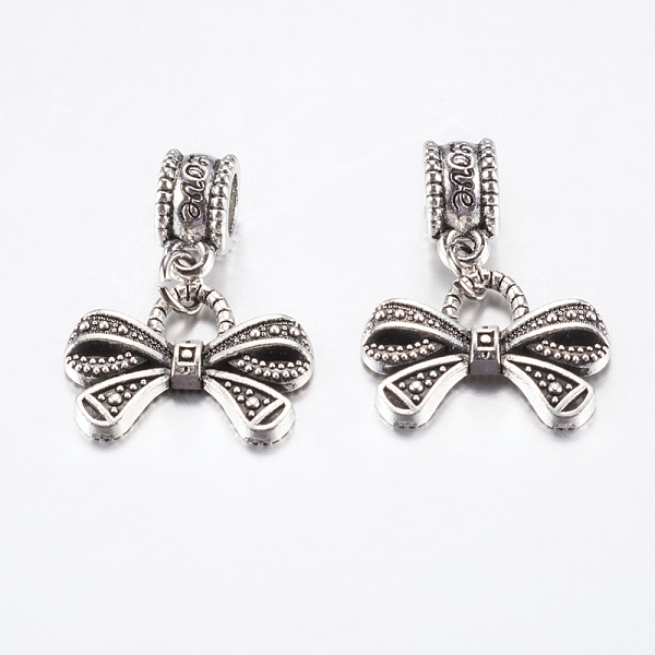 PandaHall Tibetan Style Alloy European Dangle Charms, Large Hole Pendants, Bowknot, Antique Silver, 25mm, Pendant: 14x18.5x2mm, Hole: 5mm...
PandaHall Tibetan Style Alloy European Dangle Charms, Large Hole Pendants, Bowknot, Antique Silver, 25mm, Pendant: 14x18.5x2mm, Hole: 5mm...
