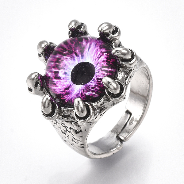 PandaHall Adjustable Alloy Glass Finger Rings, Wide Band Rings, Dragon Eye, Antique Silver, Blue Violet, Size 8, 18mm Glass Purple
PandaHall Adjustable Alloy Glass Finger Rings, Wide Band Rings, Dragon Eye, Antique Silver, Blue Violet, Size 8, 18mm Glass Purple