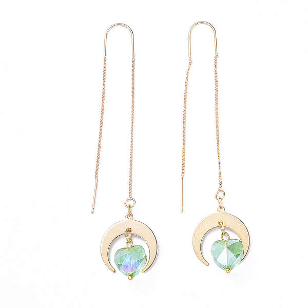 PandaHall Brass Ear Threads, with Brass Pendants, Glass Beads, Heart with Moon, Pale Green, 84mm, Pin: 0.7mm Glass Green
PandaHall Brass Ear Threads, with Brass Pendants, Glass Beads, Heart with Moon, Pale Green, 84mm, Pin: 0.7mm Glass Green
