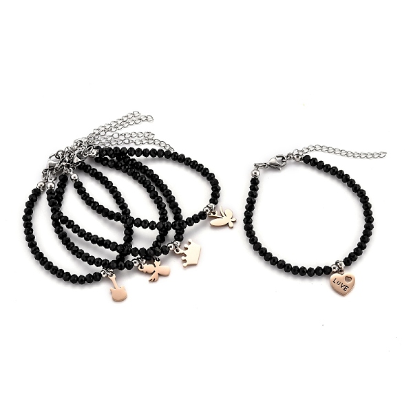 PandaHall 304 Stainless Steel Charm Bracelets, with Rondelle Glass Beads, Faceted, Mixed Shapes, Black, Rose Gold, 6-7/8 inch(17.6cm) Glass...
PandaHall 304 Stainless Steel Charm Bracelets, with Rondelle Glass Beads, Faceted, Mixed Shapes, Black, Rose Gold, 6-7/8 inch(17.6cm) Glass...