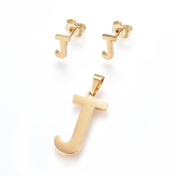 PandaHall 304 Stainless Steel Pendants and Stud Earrings Jewelry Sets, Alphabet, Letter.J, 20~23x13~19x1.5mm, Hole: 6x3mm, 6~10x6~9x1mm, Pin...
PandaHall 304 Stainless Steel Pendants and Stud Earrings Jewelry Sets, Alphabet, Letter.J, 20~23x13~19x1.5mm, Hole: 6x3mm, 6~10x6~9x1mm, Pin...