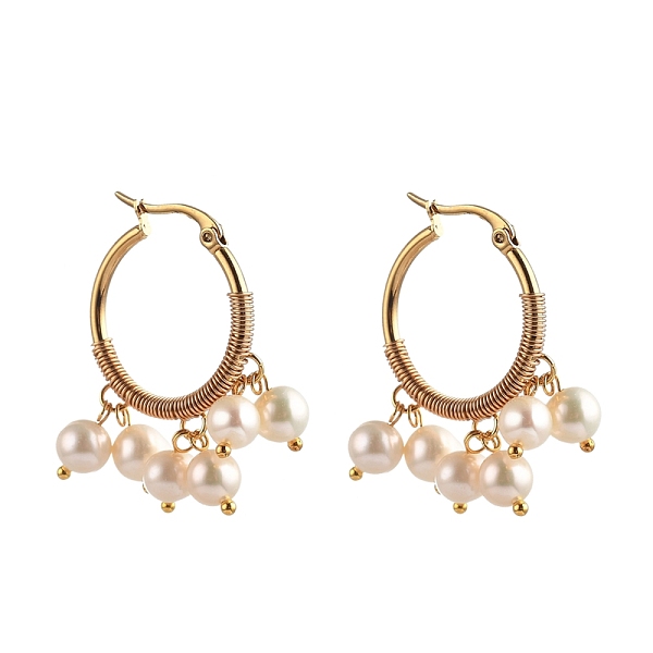 PandaHall 304 Stainless Steel Hoop Earrings, with Natural Cultured Freshwater Pearl Beads, Golden, Floral White, 41x25mm, Pin: 1.3x0.7mm...
PandaHall 304 Stainless Steel Hoop Earrings, with Natural Cultured Freshwater Pearl Beads, Golden, Floral White, 41x25mm, Pin: 1.3x0.7mm...