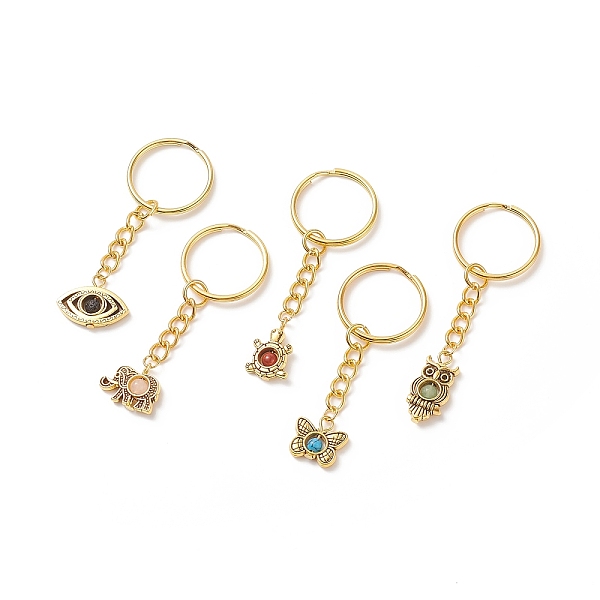 PandaHall Elephant Owl Butterfly Eye Shaped Natural & Synthetic Gemstone Pendant Keychain, with Tibetan Style Alloy Finding, Antique Golden...
PandaHall Elephant Owl Butterfly Eye Shaped Natural & Synthetic Gemstone Pendant Keychain, with Tibetan Style Alloy Finding, Antique Golden...