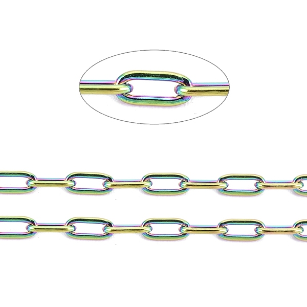 PandaHall Ion Plating(IP) 304 Stainless Steel Paperclip Chains, Soldered, with Spool, Rainbow Color, 3x1~1.3x0.3mm 304 Stainless Steel
PandaHall Ion Plating(IP) 304 Stainless Steel Paperclip Chains, Soldered, with Spool, Rainbow Color, 3x1~1.3x0.3mm 304 Stainless Steel