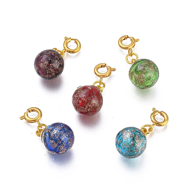PandaHall Handmade Gold Sand Lampwork Pendants, with Brass Spring Clasps and Peg Bails, Round, Golden, Mixed Color, 25mm, Pendant: 15x10mm..., Multicolor
PandaHall Handmade Gold Sand Lampwork Pendants, with Brass Spring Clasps and Peg Bails, Round, Golden, Mixed Color, 25mm, Pendant: 15x10mm..., Multicolor