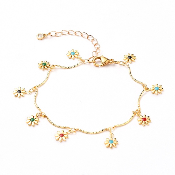 PandaHall Brass Enamel Charm Anklets, with Bar Link Chains and 304 Stainless Steel Lobster Claw Clasps, Flower, Golden, Colorful, 9-5/8 inch...
PandaHall Brass Enamel Charm Anklets, with Bar Link Chains and 304 Stainless Steel Lobster Claw Clasps, Flower, Golden, Colorful, 9-5/8 inch...