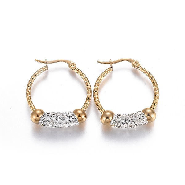 PandaHall Golden Tone 304 Stainless Steel Hoop Earrings, with Polymer Clay Rhinestone, Ring, Crystal, 28x24.5x6mm, Pin: 0.6mm Rhinestone..., Clear
PandaHall Golden Tone 304 Stainless Steel Hoop Earrings, with Polymer Clay Rhinestone, Ring, Crystal, 28x24.5x6mm, Pin: 0.6mm Rhinestone..., Clear