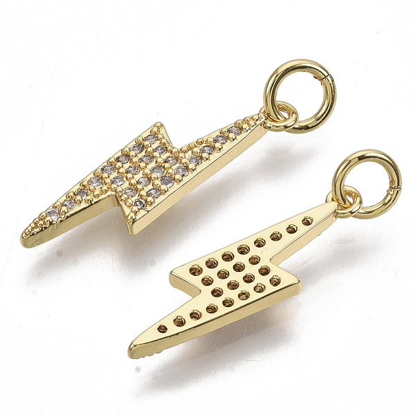PandaHall Brass Micro Pave Cubic Zirconia Pendants, Lightning, Real 18K Gold Plated, 21x6x2mm, Hole: 3mm Brass+Cubic Zirconia Others
PandaHall Brass Micro Pave Cubic Zirconia Pendants, Lightning, Real 18K Gold Plated, 21x6x2mm, Hole: 3mm Brass+Cubic Zirconia Others