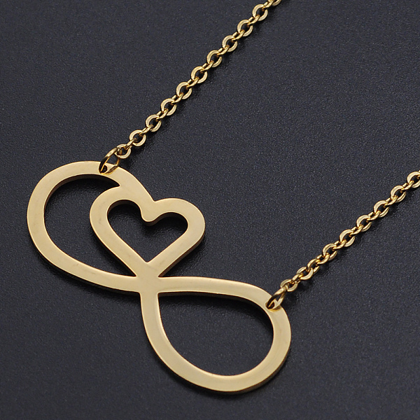 PandaHall 201 Stainless Steel Pendant Necklaces, with Cable Chains and Lobster Claw Clasps, Infinity with Heart, Golden, 17.32 inch(44cm)...
PandaHall 201 Stainless Steel Pendant Necklaces, with Cable Chains and Lobster Claw Clasps, Infinity with Heart, Golden, 17.32 inch(44cm)...