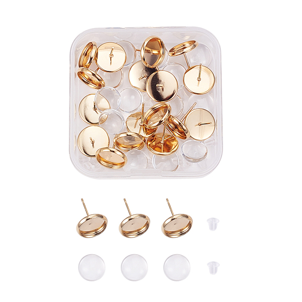 PandaHall DIY Earring Making, 304 Stainless Steel Stud Earring Settings and Clear Glass Cabochons, Half Round, Golden, Earring Settings...
PandaHall DIY Earring Making, 304 Stainless Steel Stud Earring Settings and Clear Glass Cabochons, Half Round, Golden, Earring Settings...