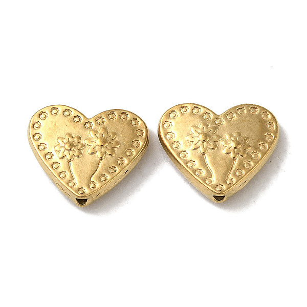 PandaHall Ion Plating(IP) 304 Stainless Steel Beads, Heart with Flower, Golden, 10x11.5x3mm, Hole: 1.2mm 304 Stainless Steel Heart
PandaHall Ion Plating(IP) 304 Stainless Steel Beads, Heart with Flower, Golden, 10x11.5x3mm, Hole: 1.2mm 304 Stainless Steel Heart