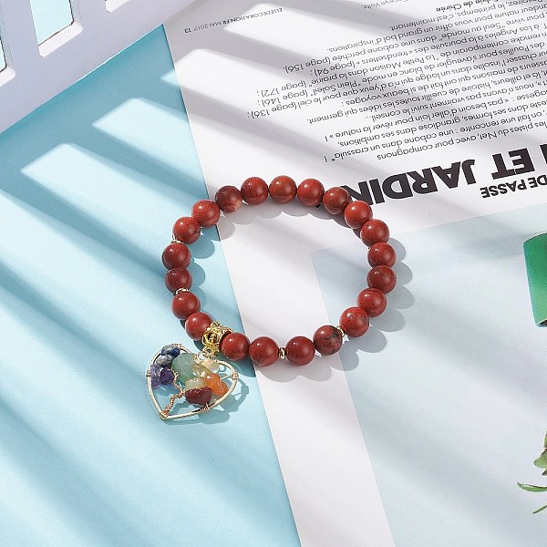 PandaHall Natural Red Jasper Stretch Bracelet, Yoga Chakra Mixed Gemstone Chips Heart with Tree Charms Bracelet for Women, Inner Diameter...
PandaHall Natural Red Jasper Stretch Bracelet, Yoga Chakra Mixed Gemstone Chips Heart with Tree Charms Bracelet for Women, Inner Diameter...