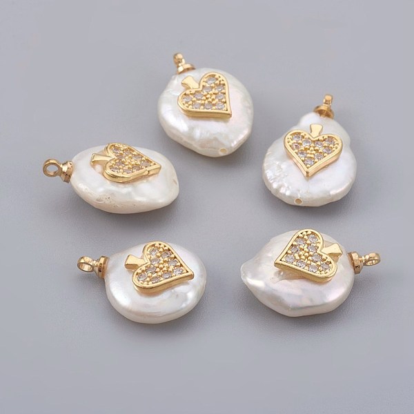 PandaHall Natural Cultured Freshwater Pearl Pendants, with Cubic Zirconia and Brass Findings, Long-Lasting Plated, Heart, Real 18K Gold..., White
PandaHall Natural Cultured Freshwater Pearl Pendants, with Cubic Zirconia and Brass Findings, Long-Lasting Plated, Heart, Real 18K Gold..., White