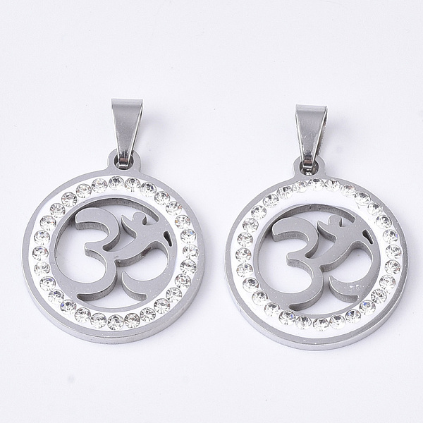 PandaHall 201 Stainless Steel Pendants, with Random Size Snap On Bails and Polymer Clay Crystal Rhinestones, Flat Round with Yoga/Aum/Om..., Clear
PandaHall 201 Stainless Steel Pendants, with Random Size Snap On Bails and Polymer Clay Crystal Rhinestones, Flat Round with Yoga/Aum/Om..., Clear