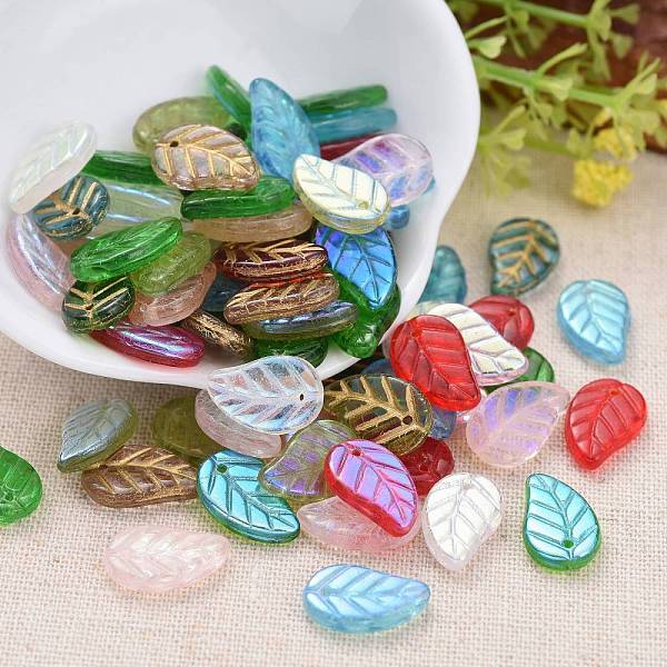 PandaHall Czech Lampwork Pendants, AB Color Plated/Gold Inlay Color, Leaf, Mixed Color, 15x9~9.5x3mm, Hole: 1mm, about 237pcs~243pcs/bag..., Multicolor
PandaHall Czech Lampwork Pendants, AB Color Plated/Gold Inlay Color, Leaf, Mixed Color, 15x9~9.5x3mm, Hole: 1mm, about 237pcs~243pcs/bag..., Multicolor