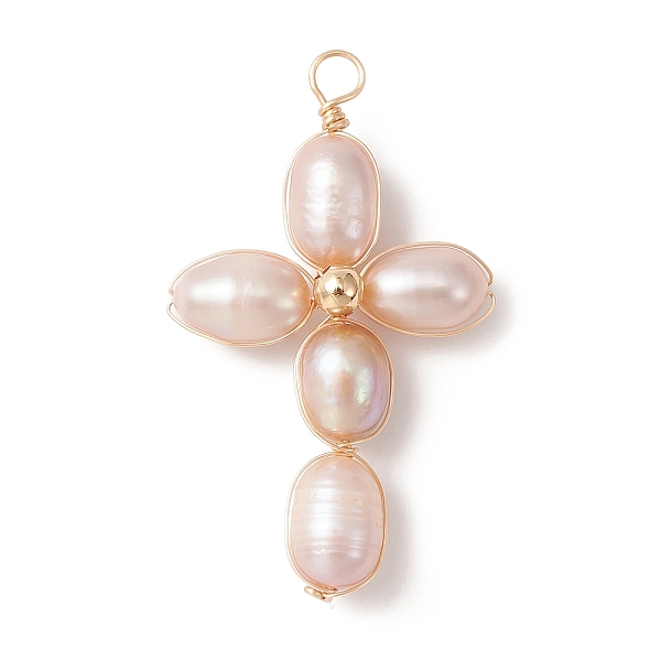 PandaHall Natural Freshwater Pearl Copper Wire Wrapped Pendants, Cross Charms with Brass Round Beads, Golden, Plum, 36~42.5x20~24.5x7~7.5mm..., Purple
PandaHall Natural Freshwater Pearl Copper Wire Wrapped Pendants, Cross Charms with Brass Round Beads, Golden, Plum, 36~42.5x20~24.5x7~7.5mm..., Purple