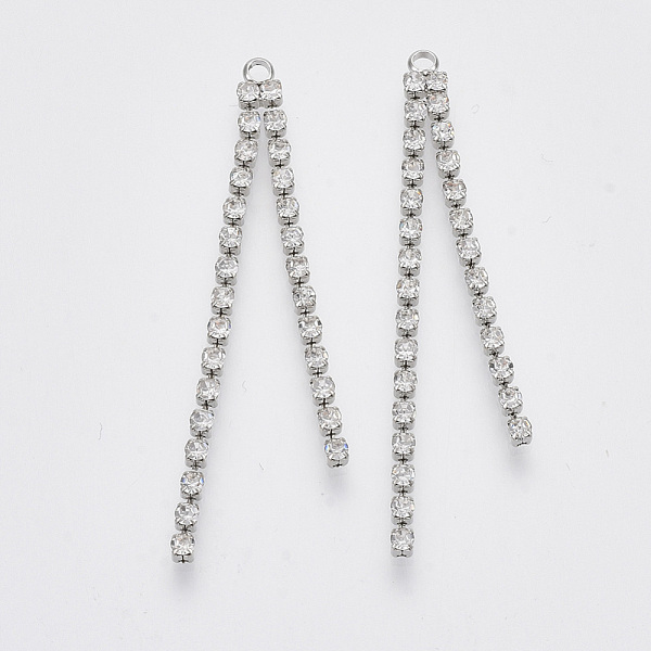 PandaHall Brass Cup Chains Tassel Big Pendants, with Crystal Rhinestone, Platinum, 52x4x2mm, Hole: 1.6mm Brass
PandaHall Brass Cup Chains Tassel Big Pendants, with Crystal Rhinestone, Platinum, 52x4x2mm, Hole: 1.6mm Brass