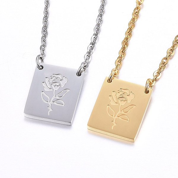 PandaHall 304 Stainless Steel Pendant Necklaces, with Lobster Clasp, Rectangle with Flower, Golden & Stainless Steel Color, 18.11 inch(46cm)...
PandaHall 304 Stainless Steel Pendant Necklaces, with Lobster Clasp, Rectangle with Flower, Golden & Stainless Steel Color, 18.11 inch(46cm)...