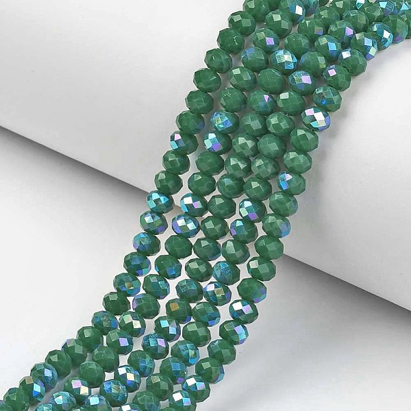 PandaHall Electroplate Opaque Solid Color Glass Beads Strands, Half Rainbow Plated, Faceted, Rondelle, Green, 3x2mm, Hole: 0.8mm, about...
PandaHall Electroplate Opaque Solid Color Glass Beads Strands, Half Rainbow Plated, Faceted, Rondelle, Green, 3x2mm, Hole: 0.8mm, about...