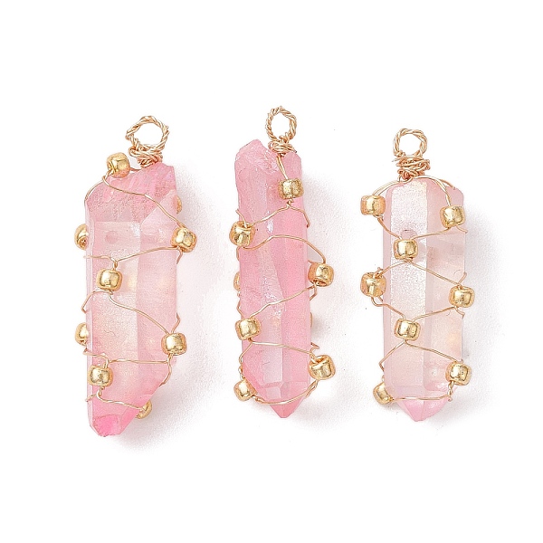 PandaHall Copper Wired Electroplated Natural Quartz Crystal Pendants, Nuggets Charms, Golden, Pink, 33.5~40x11~15x11~14mm, Hole: 2.5~3.2mm...
PandaHall Copper Wired Electroplated Natural Quartz Crystal Pendants, Nuggets Charms, Golden, Pink, 33.5~40x11~15x11~14mm, Hole: 2.5~3.2mm...