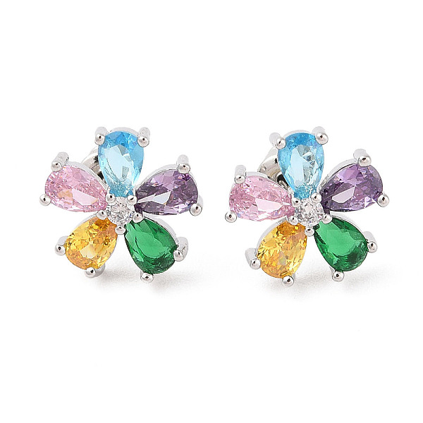 PandaHall Rack Plating Brass Micro Pave Cubic Zirconia Stud Earrings, Long-lasting Plated, Flower, Platinum, Colorful, 14x14mm Brass Flower
PandaHall Rack Plating Brass Micro Pave Cubic Zirconia Stud Earrings, Long-lasting Plated, Flower, Platinum, Colorful, 14x14mm Brass Flower