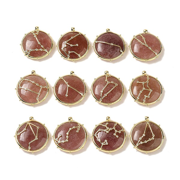 PandaHall Constellation Natural Strawberry Quartz Pendants, Brass Flat Round Charms, Golden, 32x30x9mm, Hole: 2mm, 12pcs/set Strawberry...
PandaHall Constellation Natural Strawberry Quartz Pendants, Brass Flat Round Charms, Golden, 32x30x9mm, Hole: 2mm, 12pcs/set Strawberry...