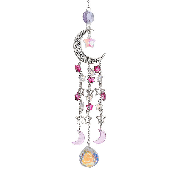 PandaHall Glass Pendant Decoration, with Alloy Hollow Moon & Star Charm, for Home Decoration, Deep Pink, 265mm Glass Moon
PandaHall Glass Pendant Decoration, with Alloy Hollow Moon & Star Charm, for Home Decoration, Deep Pink, 265mm Glass Moon