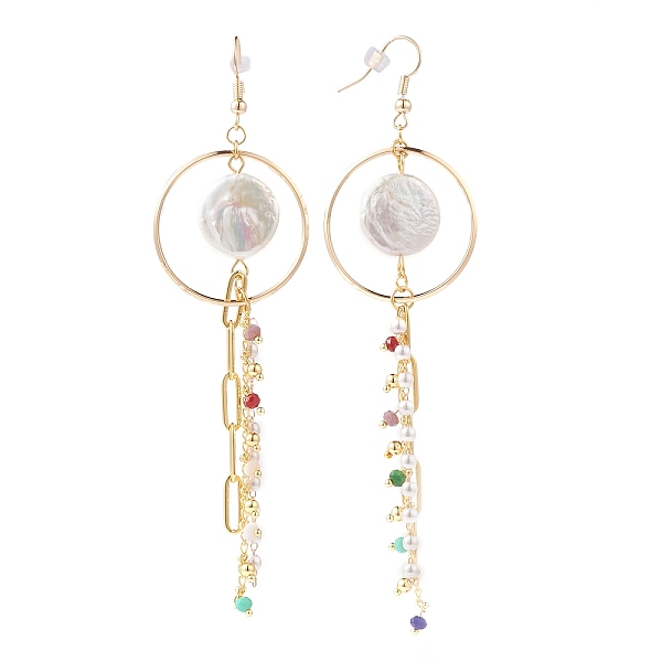 PandaHall Chain Tassel Earrings, with Flat Round Natural Baroque Pearl Keshi Pearl Beads, Glass Beads, Plastic Beads, Ear Nuts, Brass...
PandaHall Chain Tassel Earrings, with Flat Round Natural Baroque Pearl Keshi Pearl Beads, Glass Beads, Plastic Beads, Ear Nuts, Brass...