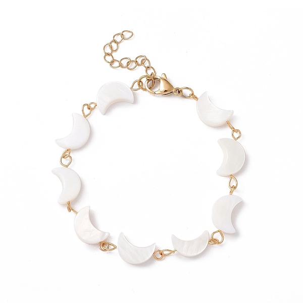 PandaHall Natural Shell Moon Link Chain Bracelet, 304 Stainless Steel Jewelry for Women, Golden, White, 6-7/8 inch(17.6cm) Shell White
PandaHall Natural Shell Moon Link Chain Bracelet, 304 Stainless Steel Jewelry for Women, Golden, White, 6-7/8 inch(17.6cm) Shell White