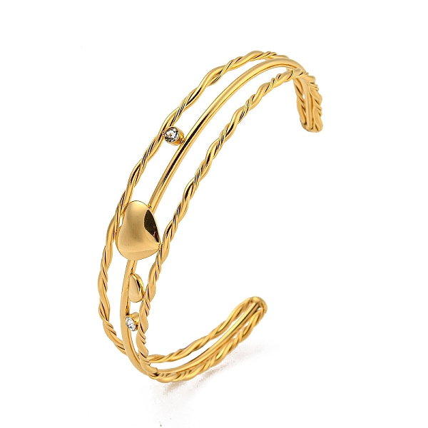 PandaHall 304 Stainless Steel Pave Clear Cubic Zirconia 3-Line Heart Open Cuff Bangles for Women, Real 18K Gold Plated, Inner Diameter...
PandaHall 304 Stainless Steel Pave Clear Cubic Zirconia 3-Line Heart Open Cuff Bangles for Women, Real 18K Gold Plated, Inner Diameter...