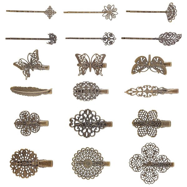 PandaHall AHADERMAKER 18Pcs 18 Style Iron Flat Alligator Hair Clip Findings, with Brass Tray, Butterfly & Leaf & Flower & Square, Antique...
PandaHall AHADERMAKER 18Pcs 18 Style Iron Flat Alligator Hair Clip Findings, with Brass Tray, Butterfly & Leaf & Flower & Square, Antique...