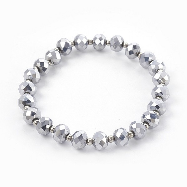PandaHall Electroplate Glass Stretch Bracelets, with Brass Spacer Beads, Round, Platinum Plated, 2-1/8 inch(5.3cm) Glass
PandaHall Electroplate Glass Stretch Bracelets, with Brass Spacer Beads, Round, Platinum Plated, 2-1/8 inch(5.3cm) Glass