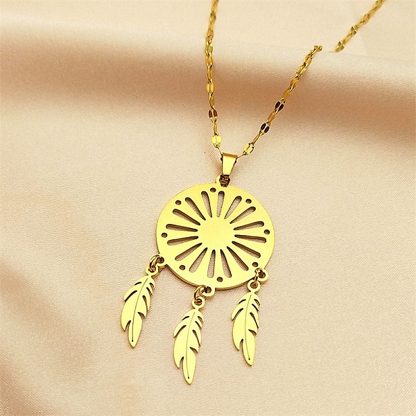 PandaHall Woven Net/Web with Feather 304 Stainless Steel Pendant Necklaces for Women, Golden, 15.87 inch(40.3cm) 304 Stainless Steel Others
PandaHall Woven Net/Web with Feather 304 Stainless Steel Pendant Necklaces for Women, Golden, 15.87 inch(40.3cm) 304 Stainless Steel Others