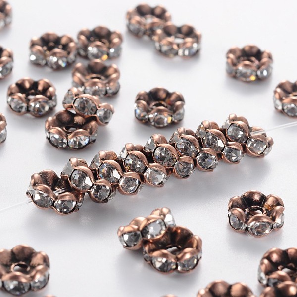 PandaHall Brass Rhinestone Spacer Beads, Grade AAA, Wavy Edge, Nickel Free, Red Copper Metal Color, Rondelle, Crystal, 8x3.8mm, Hole: 1.5mm..., Clear
PandaHall Brass Rhinestone Spacer Beads, Grade AAA, Wavy Edge, Nickel Free, Red Copper Metal Color, Rondelle, Crystal, 8x3.8mm, Hole: 1.5mm..., Clear
