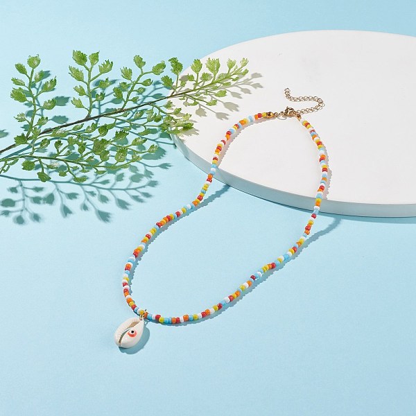 PandaHall Natural Cowrie Shell with Evil Eye Pendant Necklace, Glass Seed Beaded Necklace for Women, Colorful, 16.14 inch(41cm) Shell Evil...
PandaHall Natural Cowrie Shell with Evil Eye Pendant Necklace, Glass Seed Beaded Necklace for Women, Colorful, 16.14 inch(41cm) Shell Evil...