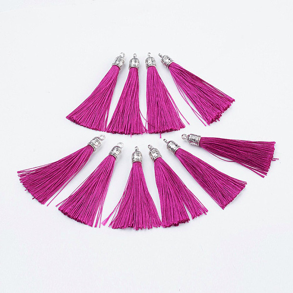 PandaHall Nylon Tassels Big Pendant Decorations, with Antique Silver Alloy Findings, Hot Pink, 55~67x7mm, Hole: 2mm Nylon Pink
PandaHall Nylon Tassels Big Pendant Decorations, with Antique Silver Alloy Findings, Hot Pink, 55~67x7mm, Hole: 2mm Nylon Pink