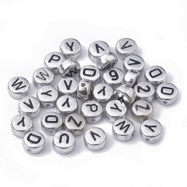 PandaHall Plating Acrylic Beads, Horizontal Hole, Flat Round with Letter, Silver Plated, 7x4mm, Hole: 1mm Acrylic Letter
PandaHall Plating Acrylic Beads, Horizontal Hole, Flat Round with Letter, Silver Plated, 7x4mm, Hole: 1mm Acrylic Letter
