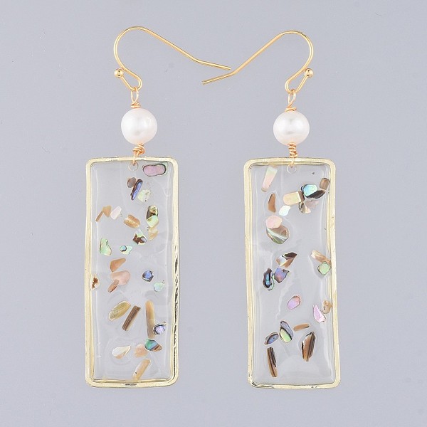 PandaHall Dangle Earrings, with Epoxy Resin, Shell, Natural Pearl, Alloy Findings and Brass Earring Hooks, Rectangle, Real 18K Gold Plated...
PandaHall Dangle Earrings, with Epoxy Resin, Shell, Natural Pearl, Alloy Findings and Brass Earring Hooks, Rectangle, Real 18K Gold Plated...