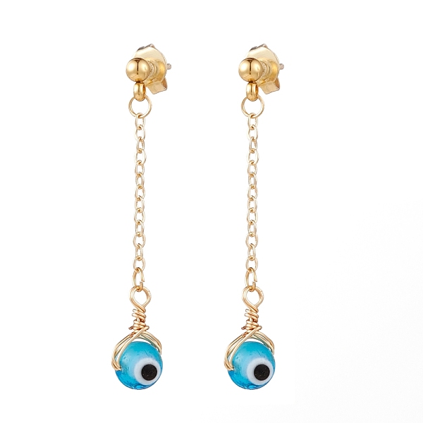 PandaHall 304 Stainless Steel Dangle Stud Earrings, with Ear Nuts, Brass Cable Chains and Handmade Evil Eye Lampwork Round Beads, Golden...
PandaHall 304 Stainless Steel Dangle Stud Earrings, with Ear Nuts, Brass Cable Chains and Handmade Evil Eye Lampwork Round Beads, Golden...