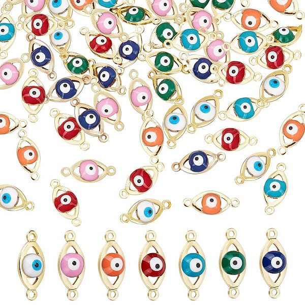 PandaHall 70Pcs 7 Colors Brass Enamel Connector Charms, Real 18K Gold Plated, Evil Eye Links, Mixed Color, 6x14x4mm, Hole: 1mm, 10pcs/color..., Multicolor
PandaHall 70Pcs 7 Colors Brass Enamel Connector Charms, Real 18K Gold Plated, Evil Eye Links, Mixed Color, 6x14x4mm, Hole: 1mm, 10pcs/color..., Multicolor