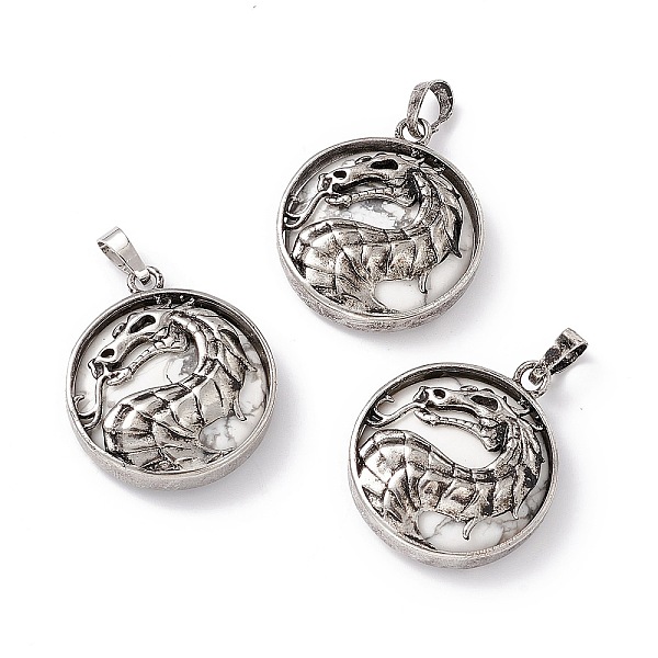 PandaHall Natural Howlite Pendants, Flat Round Charms with Rack Plating Antique Silver Tone Brass Dragon, Cadmium Free & Lead Free...
PandaHall Natural Howlite Pendants, Flat Round Charms with Rack Plating Antique Silver Tone Brass Dragon, Cadmium Free & Lead Free...